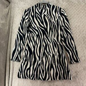 Zara Sweater Dress Womens M Zebra Stripe Long Sleeve Mock Neck Mini Fitted
